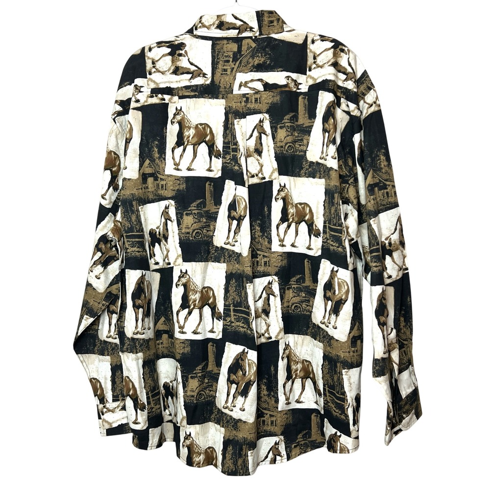 Vintage Cotton Traders Sport Horse Print Button Up Long Sleeve Shirt AOP‎ NOS - Picture 2 of 4